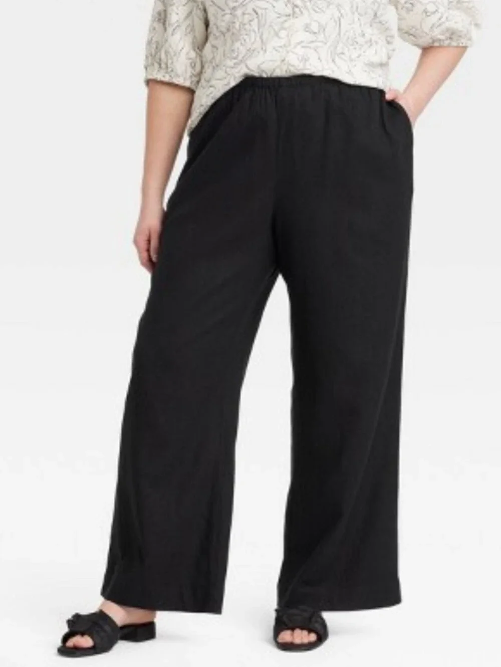 Cynthia Rowley Black Wide Leg Linen Blend Pants Women’s Size 1X Boho Coastal NWT - Picture 1 of 6